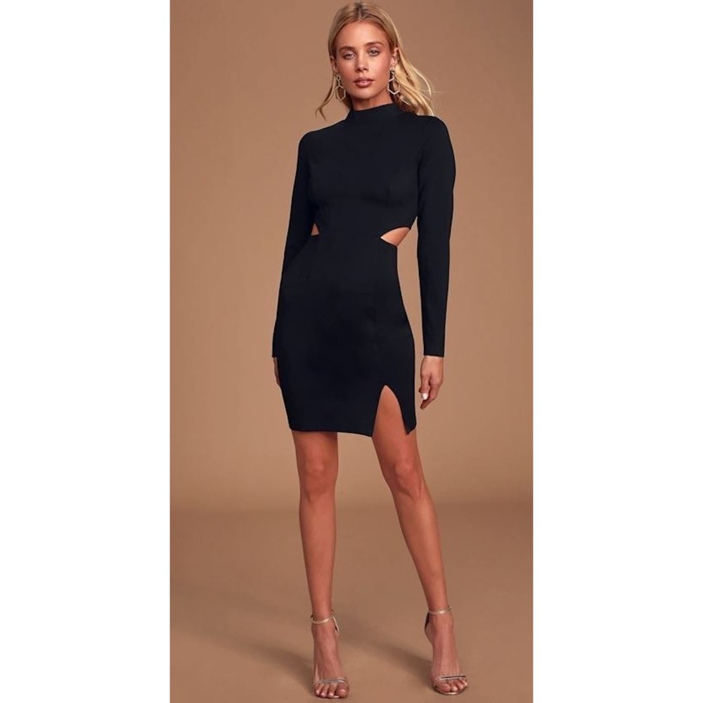 Lulus Women's Awestruck Long Sleeve Cutout Bodycon Mini Dress in Black Medium